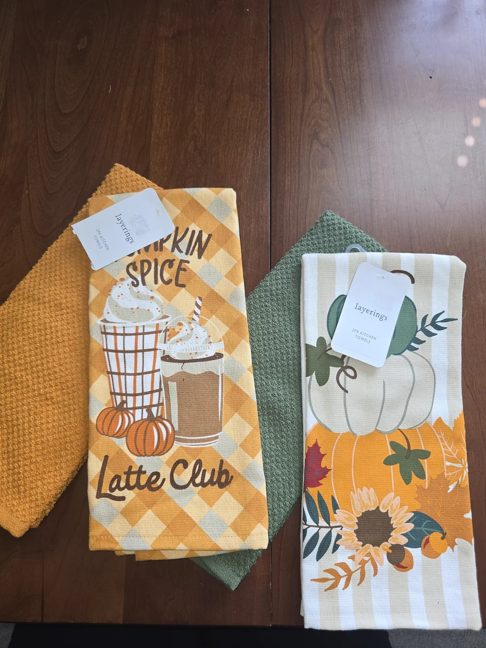 Layering Pumpkin Spice Latte Club Kitchen Towel Set of 4 High Quality Towels NWT